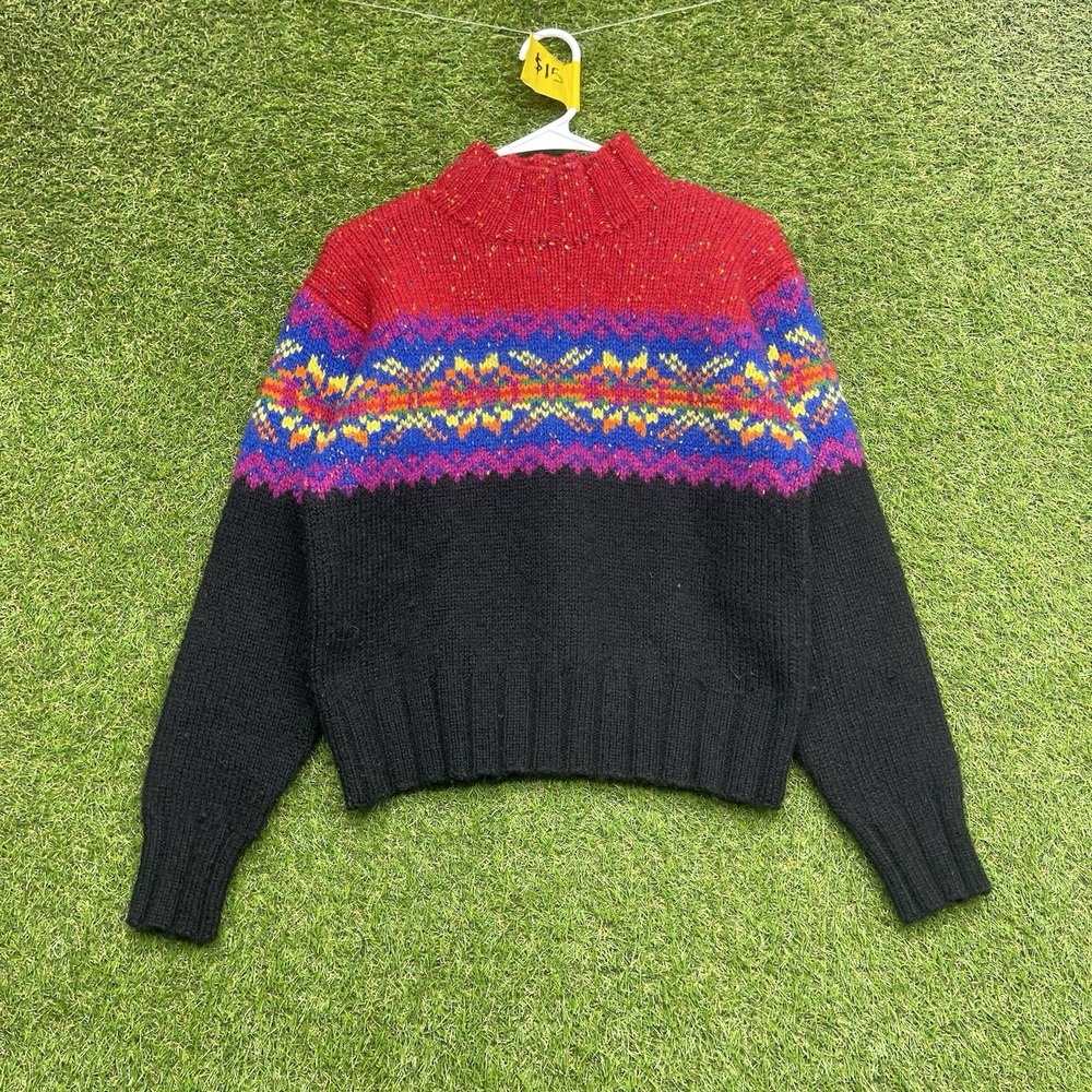 Vintage Express Tricot Wool Sweater Womens Medium Aztec Long Sleeve Chunky 90s